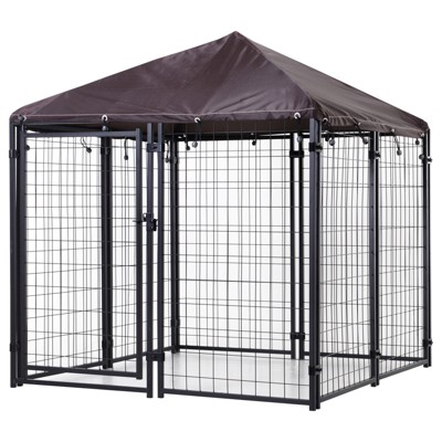 PawHut Lockable Dog House Kennel with Water-resistant Roof for Small and Medium Sized Pets, 4.6' x 4.6' x 5'