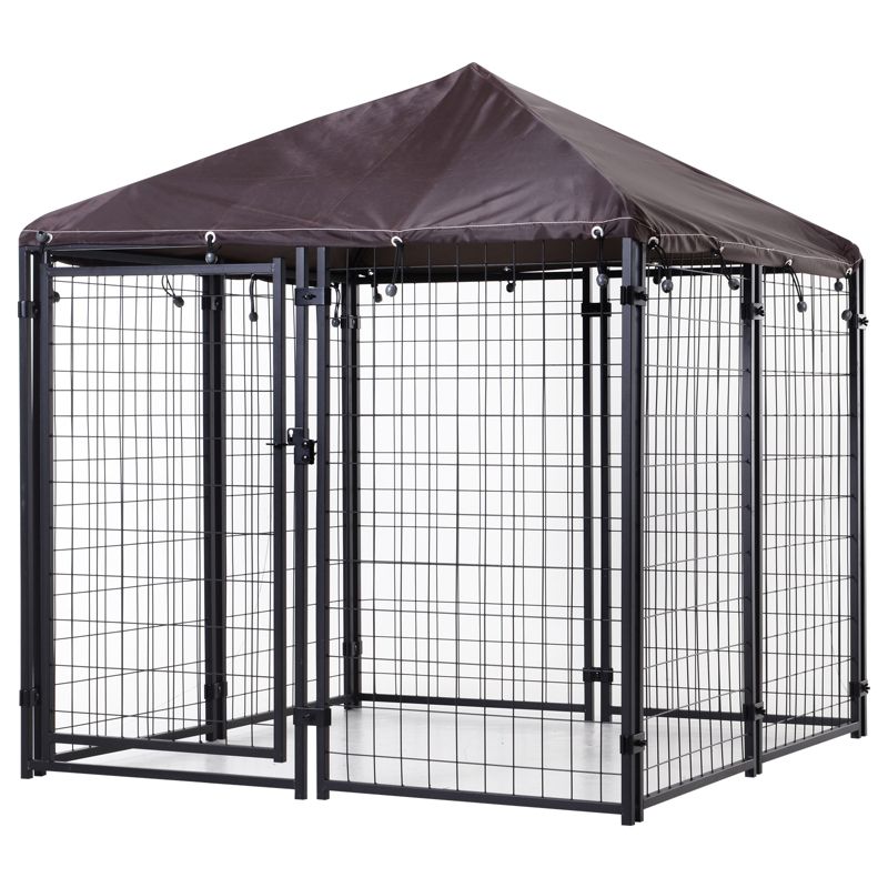PawHut Lockable Dog House Kennel with Water-resistant Roof, 1 of 8