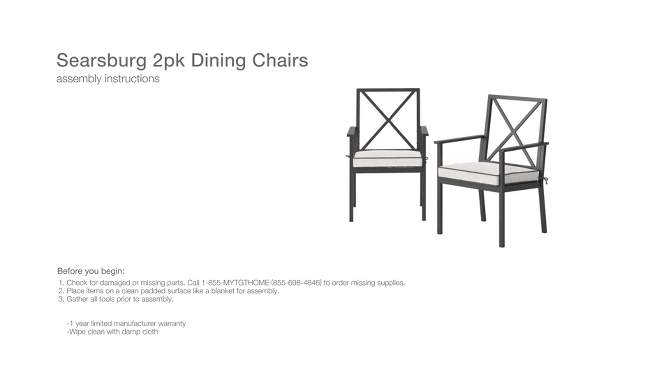 2pc Searsburg Aluminum Outdoor Patio Dining Chairs Arm Chairs Black - Threshold&#8482;, 2 of 8, play video