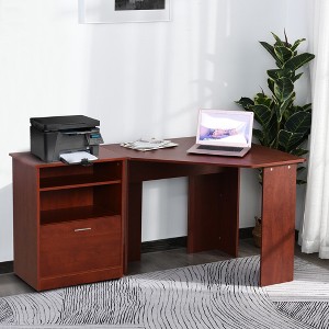 HOMCOM Computer Desk with Printer Cabinet, L-Shaped Corner Desk with Storage, Study PC Workstation for Home Office, Cherry - 1 of 4
