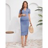 Women Maternity V Neck Dress Summer Short Sleeve Ribbed Knit Button Midi Dress Bodycon Nursing Dresses - 3 of 4