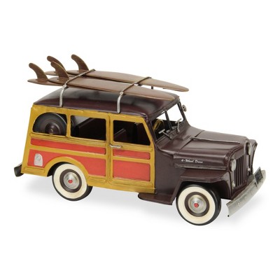 HomeRoots 8" Yellow and Brown Metal Hand Painted 1948 Brown Woody Model Car