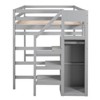 XIYUYEU Full Size Loft Bed Pine Bed Frame with Wardrobe, Stairs and Guardrail, Gray - 4 of 4