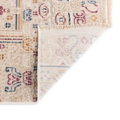 Ivory Geometric Easy-Care Rectangular Synthetic Rug 3x5