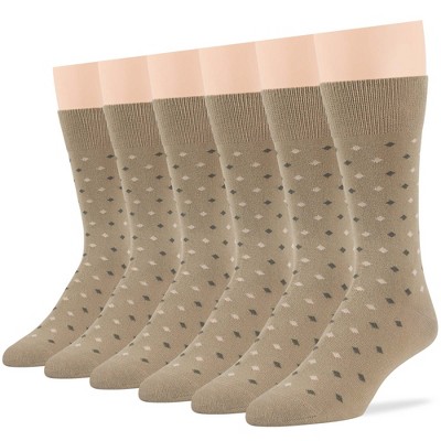 Men's Dress Socks Cotton - 6 pack- Seamless - Argyle, Dot, Striped - Shoe Size 9-12 L - Black, Brown | 7BIGSTARS KINGDOM