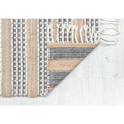 Handmade Natural Jute and Wool Striped Area Rug with Tassels