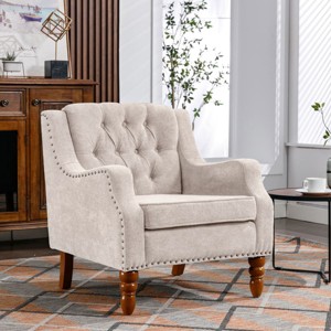 Comfortable Accent Chair for Living Room, Upholstered Armchair with Footrest, Tufted Back and Brass Stud Trim-The Pop Home - 1 of 4