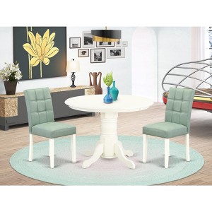 East West Furniture 3 Piece Mid Century Modern Dining Table Set Includes A Wood Table & 2 Willow Green Faux Leather Mid Century Modern Chairs,  White - 1 of 4
