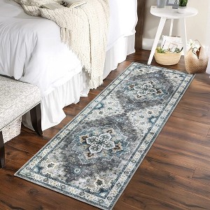 Washable Boho Area Rugs for Living Room Bedroom Vintage Persian Medallion Rug Non Slip Low Pile Carpet - 1 of 4