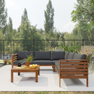 Whisen Acacia Wood Outdoor Sofa Set with Water-Resistant Cushions