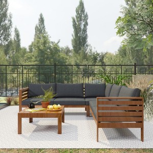 Whisen Acacia Wood Outdoor Sofa Set with Water-Resistant Cushions - 1 of 4