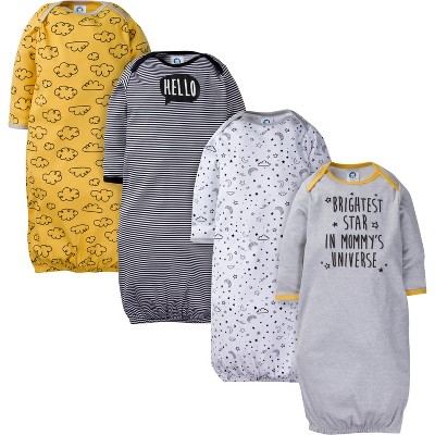 Image of Gerber Baby Boys' Long Sleeve Gowns with Mitten Cuffs - 4-Pack, Star, 0-6 Months