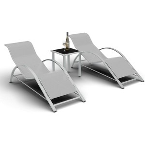 homfan Patio Chaise Lounge Set of 3, Outdoor Reclining Pool Chairs with Backrest -with Side Tables & Cup Holders, Waterproof Cushions - 1 of 4