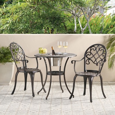 NicBex Outdoor Dining Table Set Metal Bistro Table with Two Chairs,Patio Furniture Bistro Set for Garden,Backyard,Poolside
