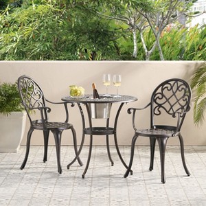 Osparple Outdoor Patio Furniture Bistro Set Aluminum Hollow Design Bar Conversation Chairs and Round Table for Garden, Backyard, Terrace - 1 of 4