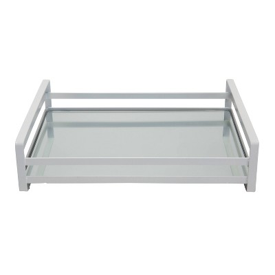 Large Silver Vanity Tray with Mirrored Base and Wired Rails