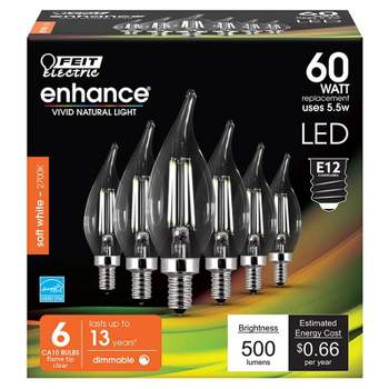 Feit Electric Enhance CA10 E12 (Candelabra) Filament LED Bulb Soft White 60 Watt Equivalence 6 pk