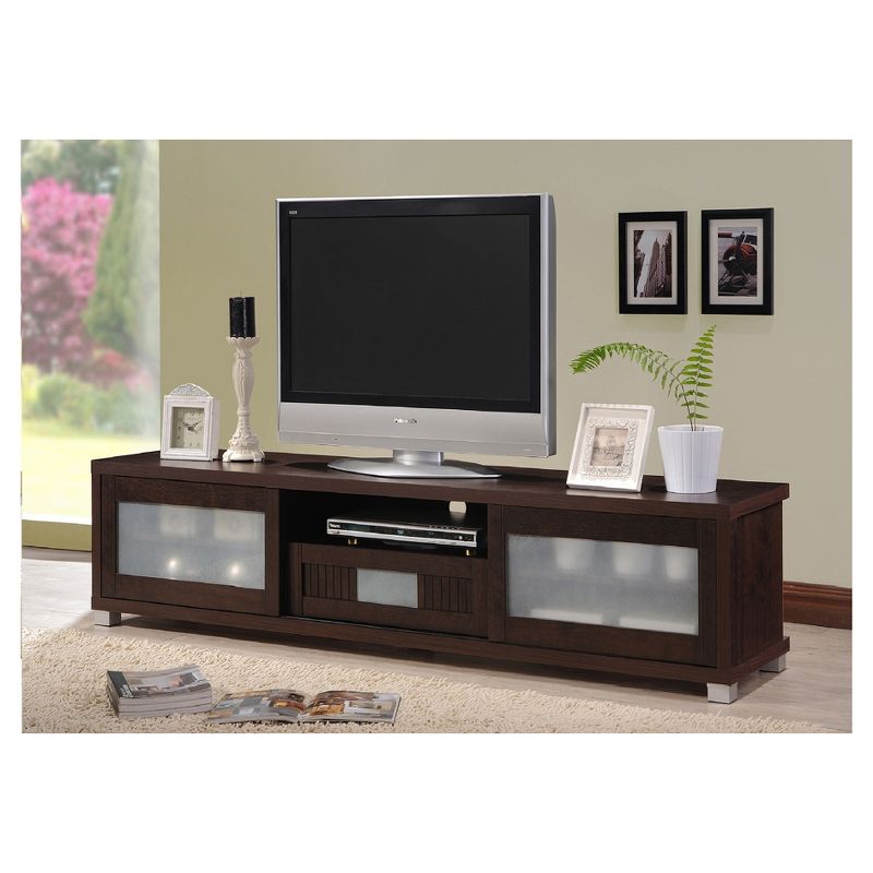Gerhardine Wood Cabinet with 2 Sliding Doors and Drawer TV Stand for TVs up to 85&#34; Dark Brown - Baxton Studio, 6 of 7