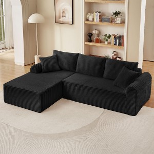 CAVINAS Modular Corduroy Sectional Sofa with Armrests,Couch with Non-Slip Base,Right Chaise Sofa with 3 Back Cushions & 2 Throw Pillows - 1 of 4