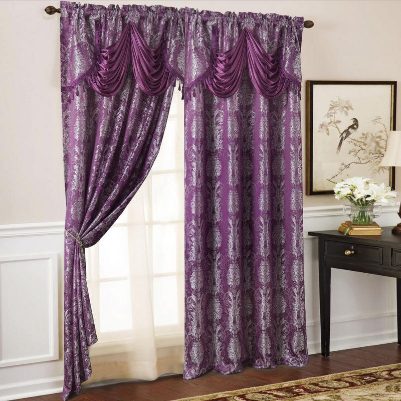 Ramallah Trading Gloria Floral/Damask Textured Jacquard Single Rod Pocket Curtain Panel - 54 x 84, Purple, 1 of 7