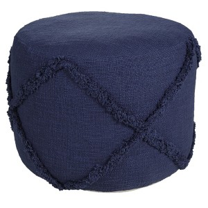 HomeRoots 18" Blue Cotton Cylinder Geometric Pouf Ottoman - 1 of 4