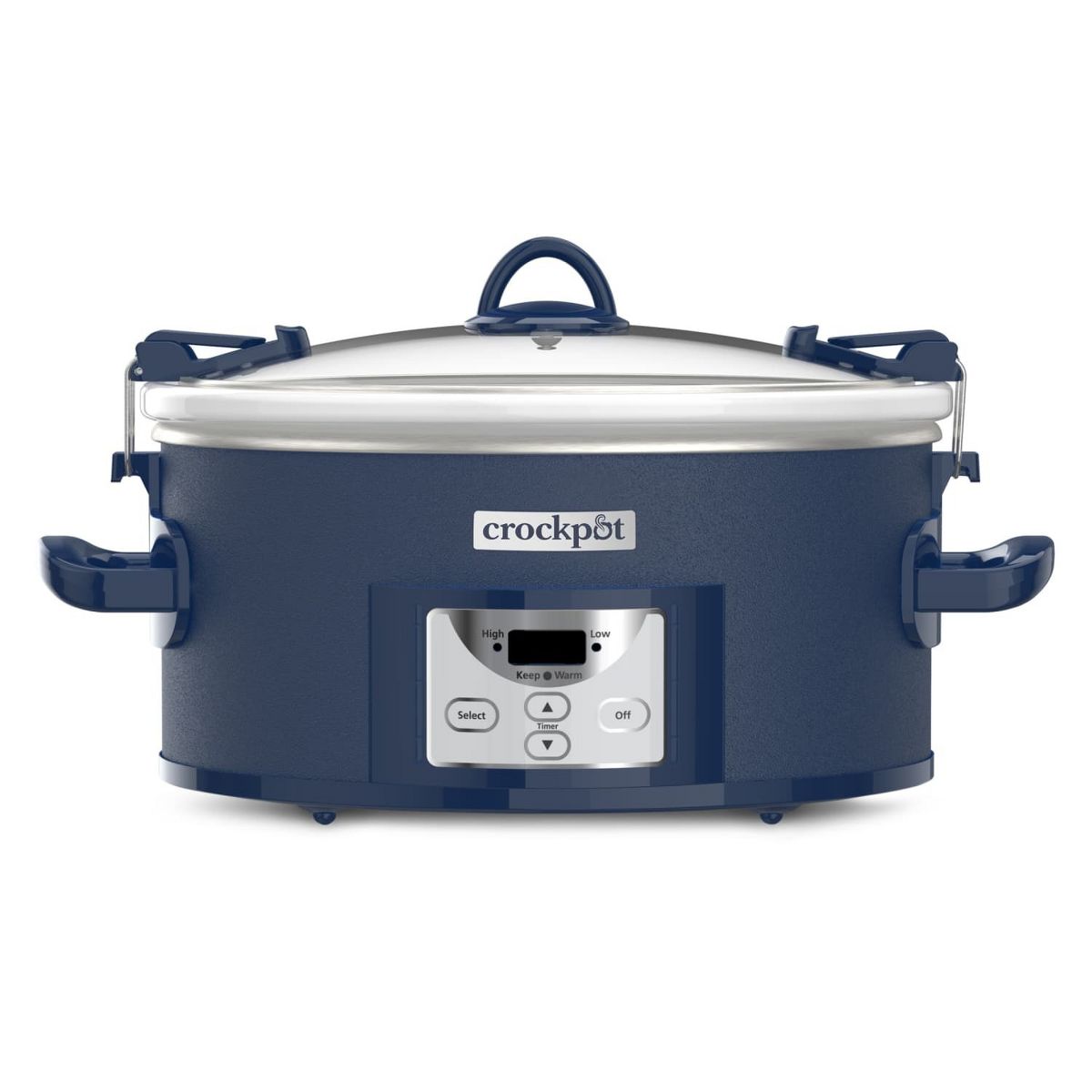 Crock-Pot 7qt Cook and Carry One Touch Programmable Slow Cooker Blue: Locking Lid, Dishwasher-Safe Parts