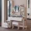 VYNXARIA Full Body Mirror Cabinet+Round Mirror LED Vanity Table+Cushioned Stool,17" Mirror,Large Desktop£¬White - 2 of 4