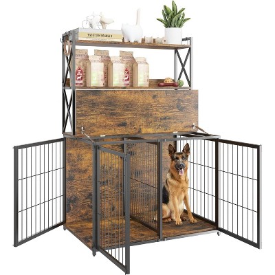 42.5" 2-in-1 Dog Crate Furniture - Double Door w/Adjustable Divider & Flip Top for Dogs Up to 27"