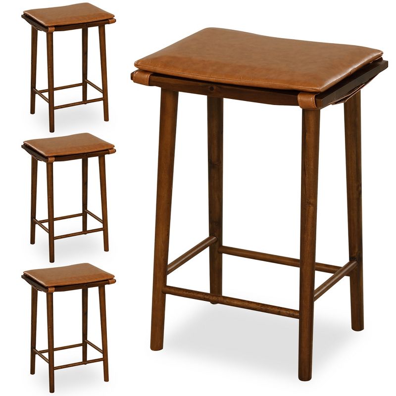 Tangkula 25.5" Barstool Set of 4 Counter Height Dining Stools w/ Removable PU Leather Cushion Brown, 1 of 11
