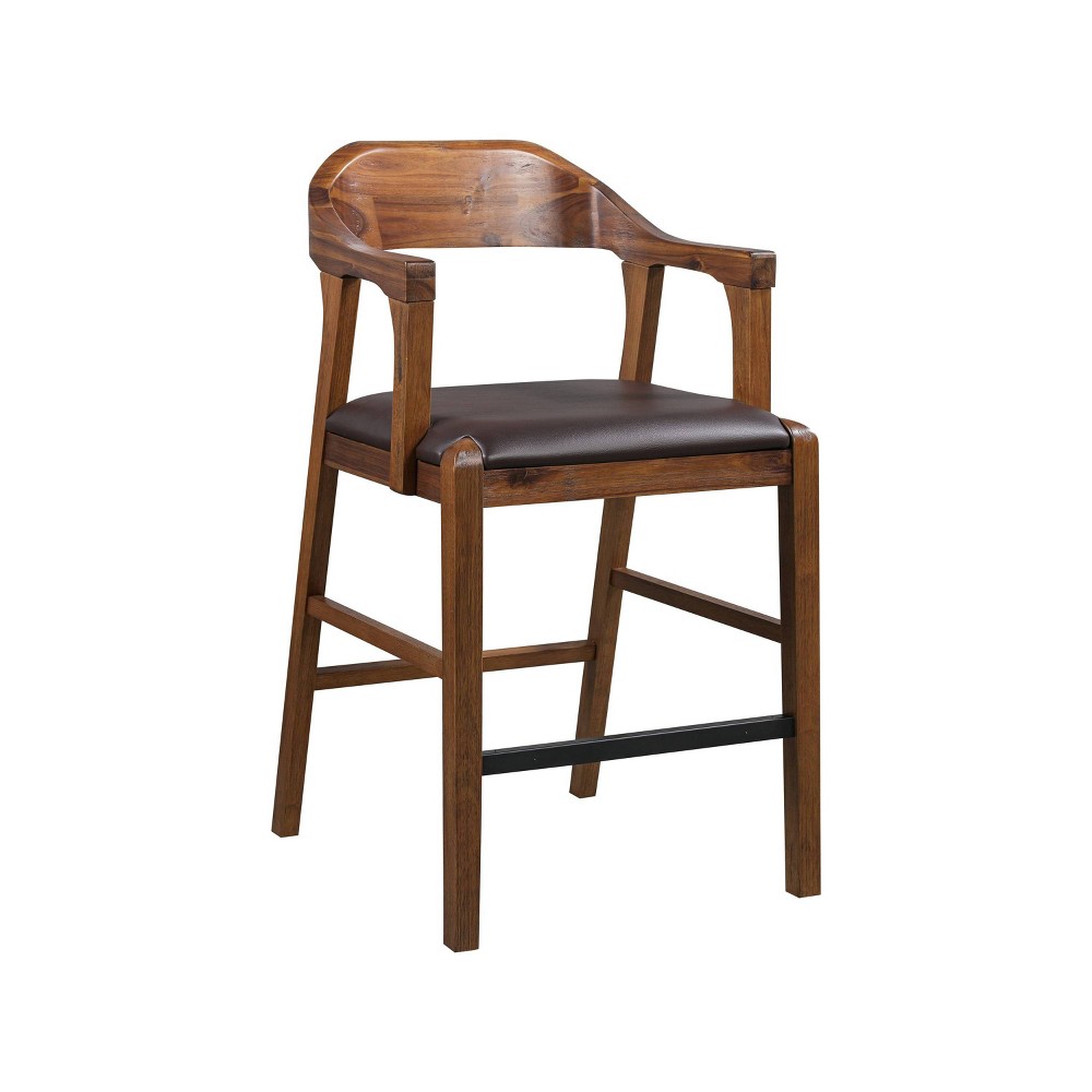 Rasmus Stationary Counter Height Barstool Wire-Brush Finish Chestnut - Boraam: Faux Leather, Farmhouse Style, 300lb Capacity