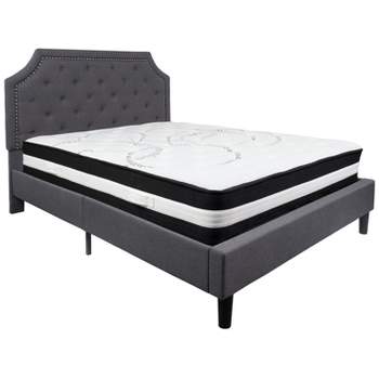 Emma and Oliver Queen Arched Tufted Platform Bed/Mattress in Dark Gray Fabric