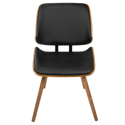 Walnut and Black Faux Leather High Slat Upholstered Side Chair