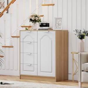 KTMBDW Wooden Floor Cabinet,Storage Organizer with 4 Drawers and 1 Cupboard,Freestanding Entryway Storage Table,Bathroom Furniture Home Decor,White - 1 of 4