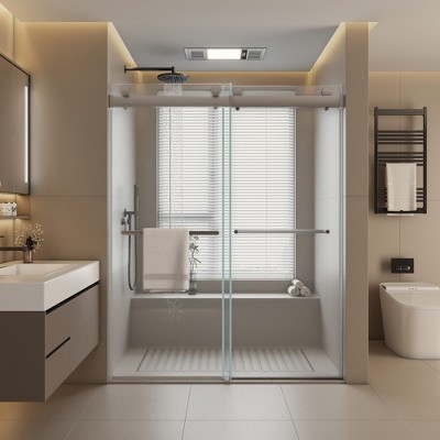 Frameless Shower Door, 44-48"Wx76"H, Thick 3/8"(10mm) Clear Tempered Glass Sliding Door, Reversible Installation, Stainless Steel Hardwares