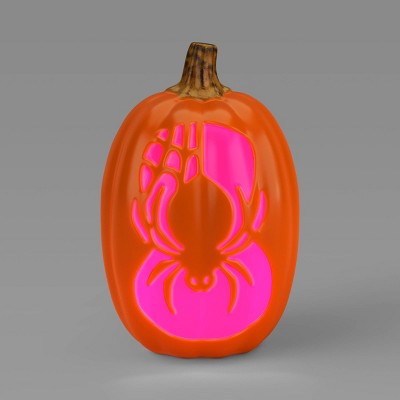 16" Lit Pumpkin Spider with Web and Timer Full Blow Mold without Cutout Halloween Decorative Prop - Hyde and EEK! Boutique™