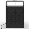 Heynemo Large Nightstand with 2 Drawers, Modern Side Table with Charging Station, Accent End Table with Diamond Carvings, Storage Cabinet - 3 of 4