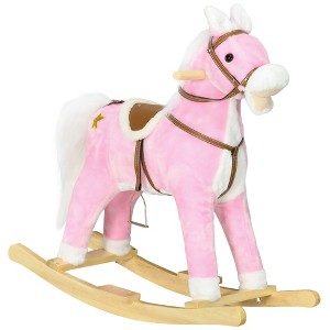 Qaba Rocking Horse with Sound, Ride on Horse with Saddle, Toddler Rocker, Gift for 3-8 Year Old, Pink - 1 of 4