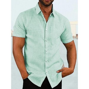 COOFANDY Men's Casual Button Down Shirts Short Sleeve Linen Shirts Summer Beach Dress Shirt - 1 of 4