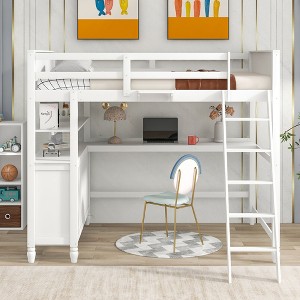 NicBex Full Size Bunk Bed with Desk Loft Bed Pine Frame Bed Frame with Storage Drawers, Shelves, Guardrails and Inclined Ladder - 1 of 4