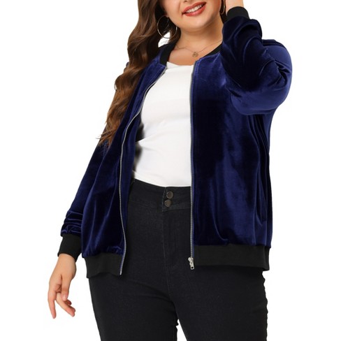 Agnes Orinda Women's Size Zipper Slant Pocket Long Sleeve Casual Jackets Navy Blue 4x :