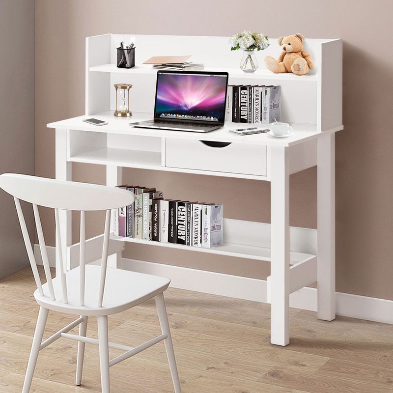 Tangkula Computer Desk Space-Saving Laptop Writing Table w/Shelf & Drawer for Home Office White, 3 of 7