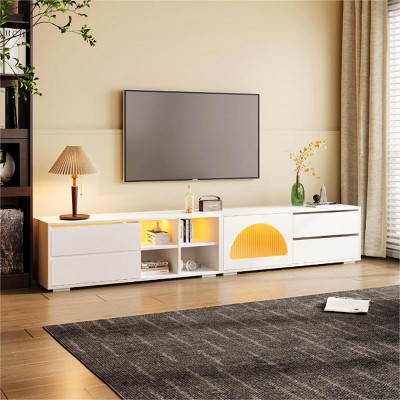 94” Free-Combination TV Stand with Fluted Glass Door,LED Light & Drawers for 100” TV,Modular Media Console for Living Room-Baofuwish
