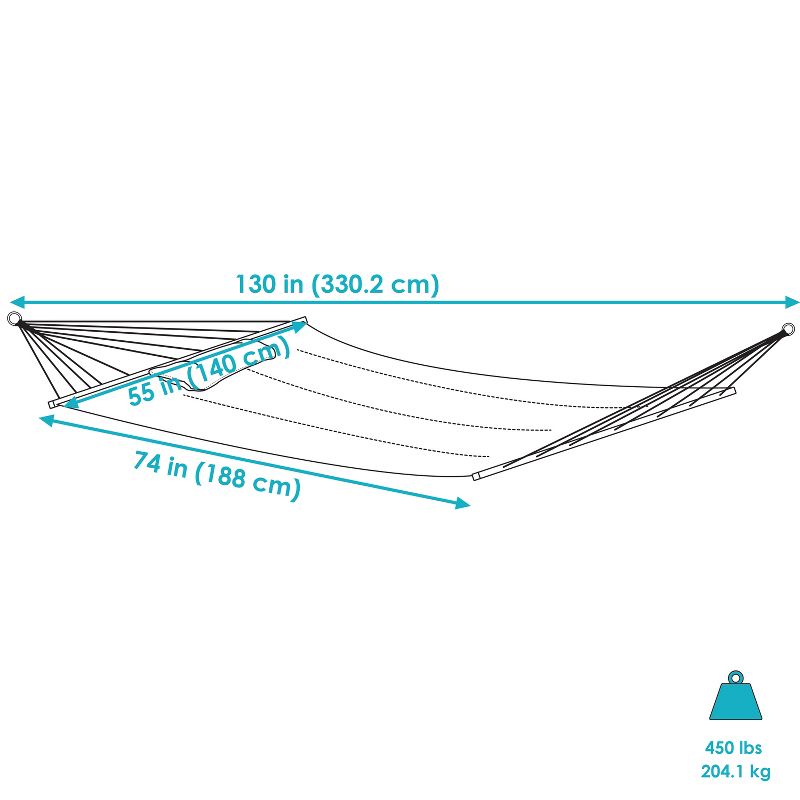 Sunnydaze Two-Person Quilted Fabric Hammock with Spreader Bars - 450 lb Weight Capacity, 4 of 23