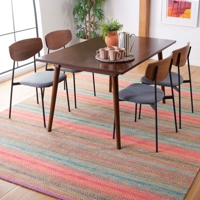 Handwoven Pink and Blue Wool Cotton 6' x 9' Area Rug