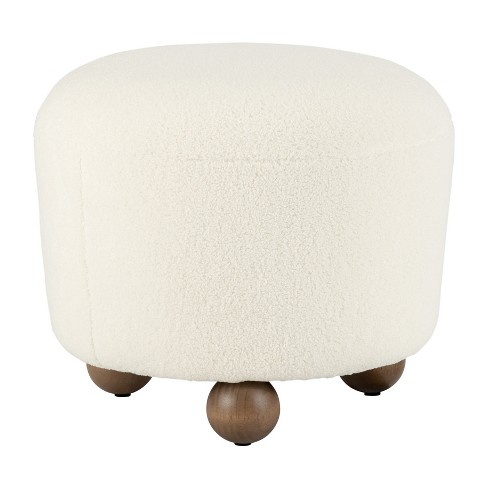 Sagebrook Home 17" Rubber Wood Round Ottoman with Ball Feet Ivory/Beige: Padded, Polyester Upholstery, No Assembly Required - image 1 of 4