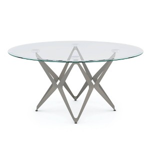 miBasics Braylyn Round Glass Top Contemporary Coffee Table Champagne: Modern Steel Frame, 18" High Center Table - 1 of 4