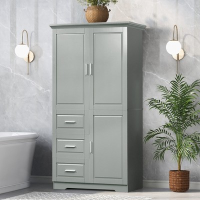 TOBILI Tall and Wide Storage Cabinet with Doors for Bathroom/Office, Three Drawers, Grey