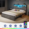 GREENSTELL Queen Bed Frame with Upholstered Storage Headboard & Drawers and Charging Station & LED Lights Grey - 2 of 4