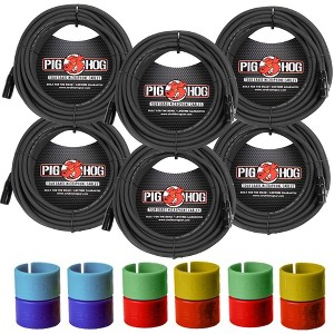 Pig Hog 8mm XLR Microphone Cable Male to Female 50 Ft Mic Cable with Zoom XLR-6c Color ID Rings for Microphone Cables - 6 Units - 1 of 4
