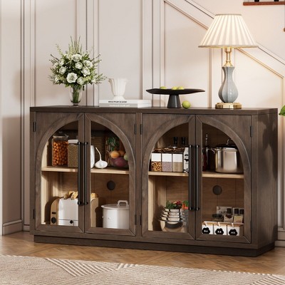 Okak Retro Minimalist Curved Kitchen Sideboard with Gold Handles and Adjustable Dividers for Living Room
